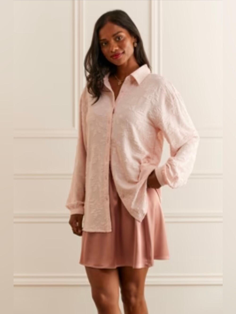 Womance Floral Textured Blouse in Light Pink, Size M